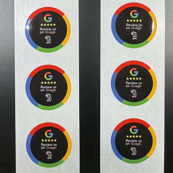 Arkusz sześciu czarnych naklejek NFC Google Review